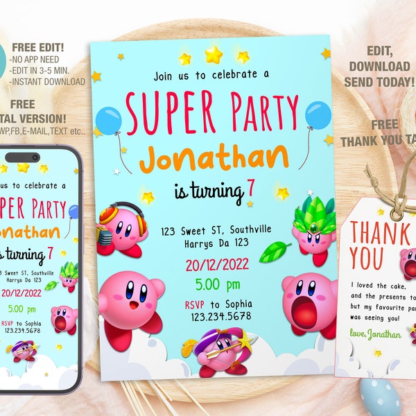 Printable Kirby Birthday Card - Etsy