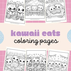 Kawaii Cat Coloring Pages Printable Cute Cat Coloring Sheets Instant ...