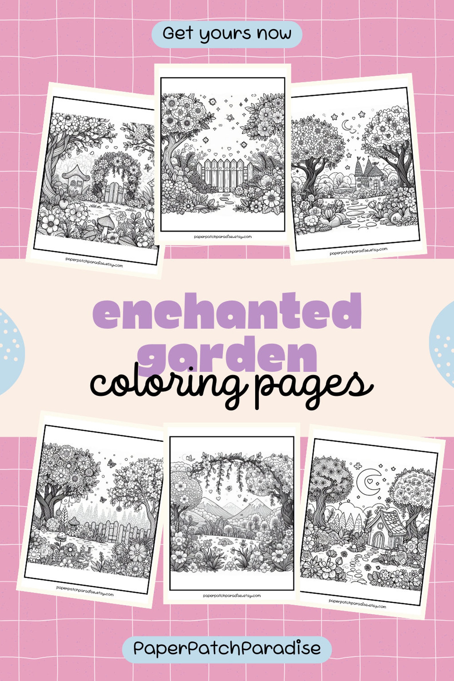 Enchanted Garden Coloring Pages Printable Grayscale Coloring Sheets Instant Download Fantasy ...