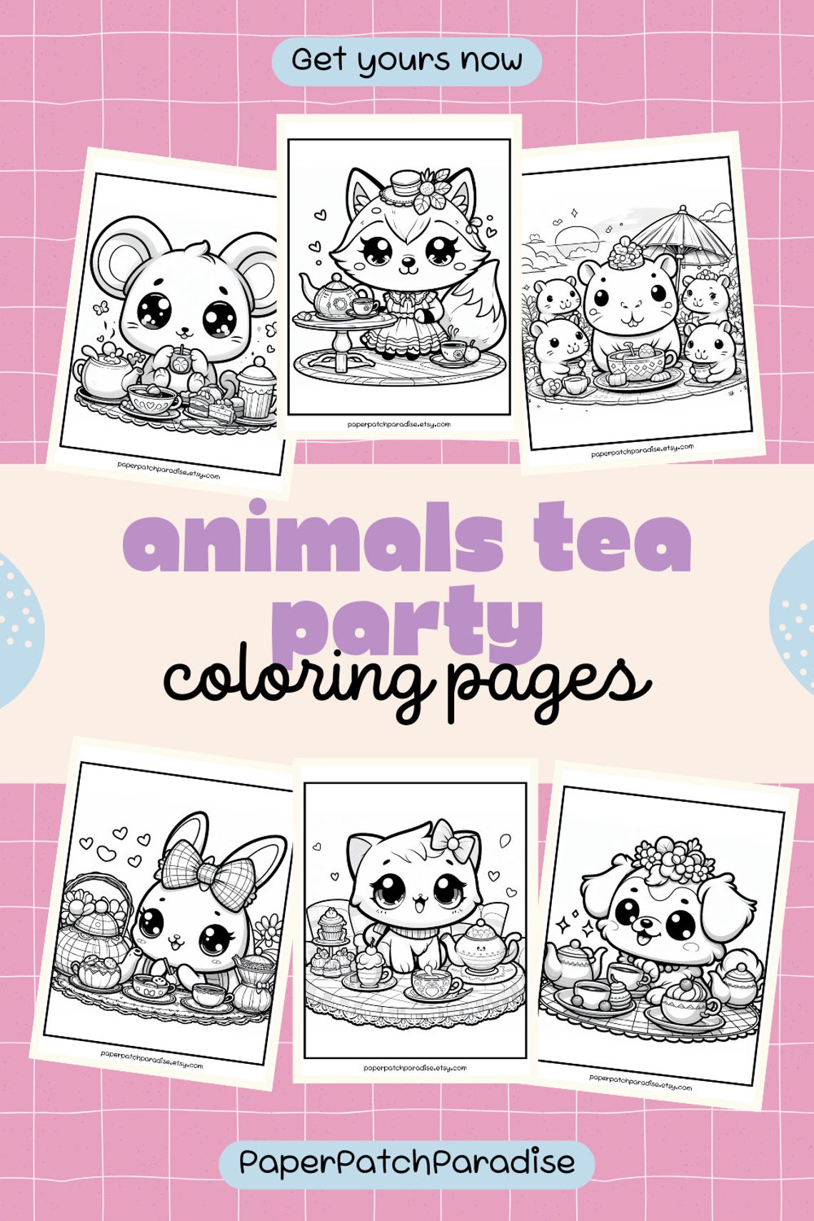 Tea Party Coloring Pages Printable Cute Animals Coloring Sheets Instant ...