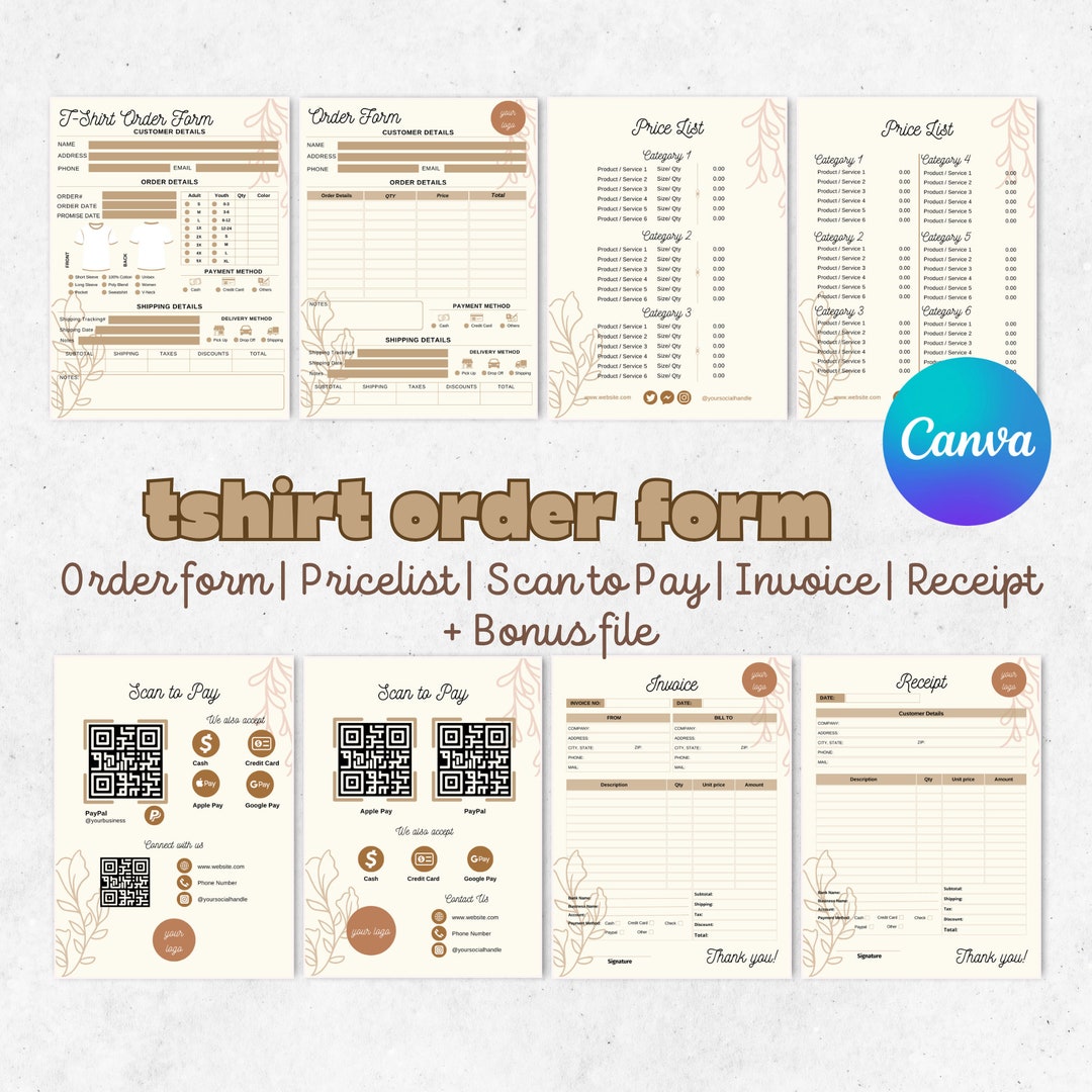 Boho Tshirt Order Form Template Printable Small Business Form Canva ...