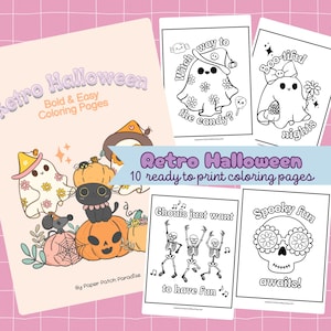 Bold and Easy Retro Halloween Coloring Pages Printable Cute Creepy Coloring Sheets Kids Kawaii Spooky Activity Pastel Goth Coloring Adult