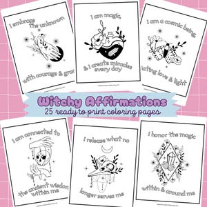 Witchy Affirmations Coloring Pages Printable Celestial Coloring Sheets Tattoo Coloring Activity Spiritual Moon Star Coloring Book Adult