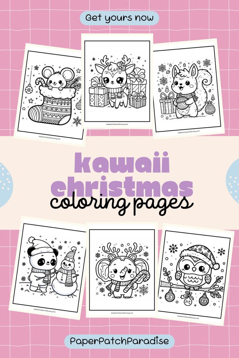 Kawaii Christmas Coloring Pages Printable Cute Animals Coloring Sheets ...