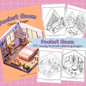 Pocket Room Coloring Pages Printable Isometric Tiny House Coloring Sheets 100 Coloring Activity for Kids Cozy Coloring Book for Adults