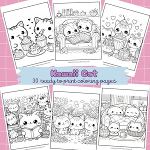 Kawaii Cat Coloring Pages Printable Cute Cat Coloring Sheets Instant Download Cozy Coloring Activity for Kids Kitten Coloring Book for Adult