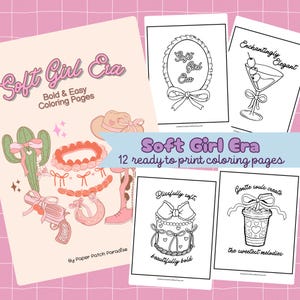 Bold and Easy Soft Girl Era Coloring Pages Printable Cute Coquette Coloring Sheets Girly Coloring Activity Kids Preppy Teen Coloring Adult