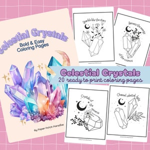 Bold and Easy Celestial Crystals Coloring Pages Printable Witchy Coloring Sheets Magic Coloring Activity Kids Fantasy Coloring Book Adult