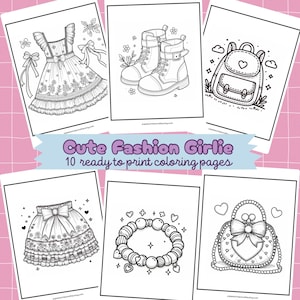 Cutie Fashion Coloring Pages Printable Coquette Girly Coloring Sheets Bold Easy Soft Girl Coloring Activity Kids Preppy Teen Coloring Adult