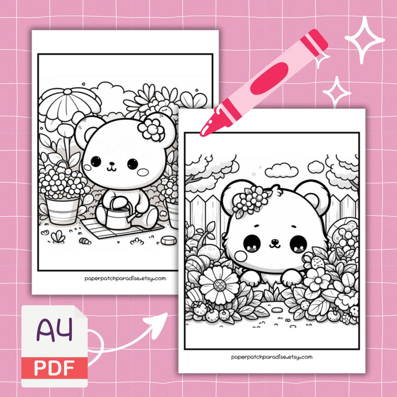 Kawaii Bear Coloring Pages for Adults Printable Cute Cozy Bear Coloring ...
