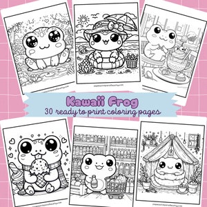 Kawaii Frog Coloring Pages Printable Cute Cozy Frog Toads Coloring Sheets Animal Kids Activity Adult Cozy Corner Coloring Book Fantasy Color