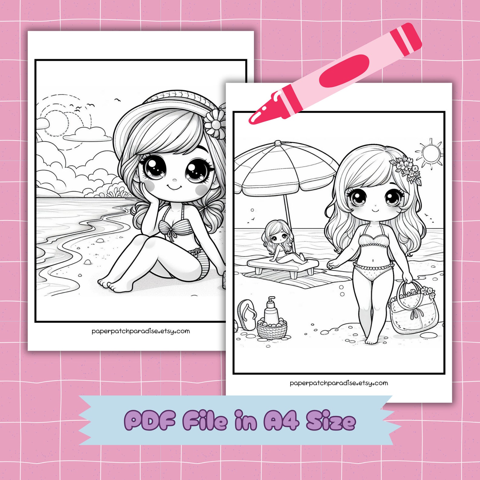 Summer Coloring Pages Printable Cute Girl Coloring Sheets Kawaii Beach ...