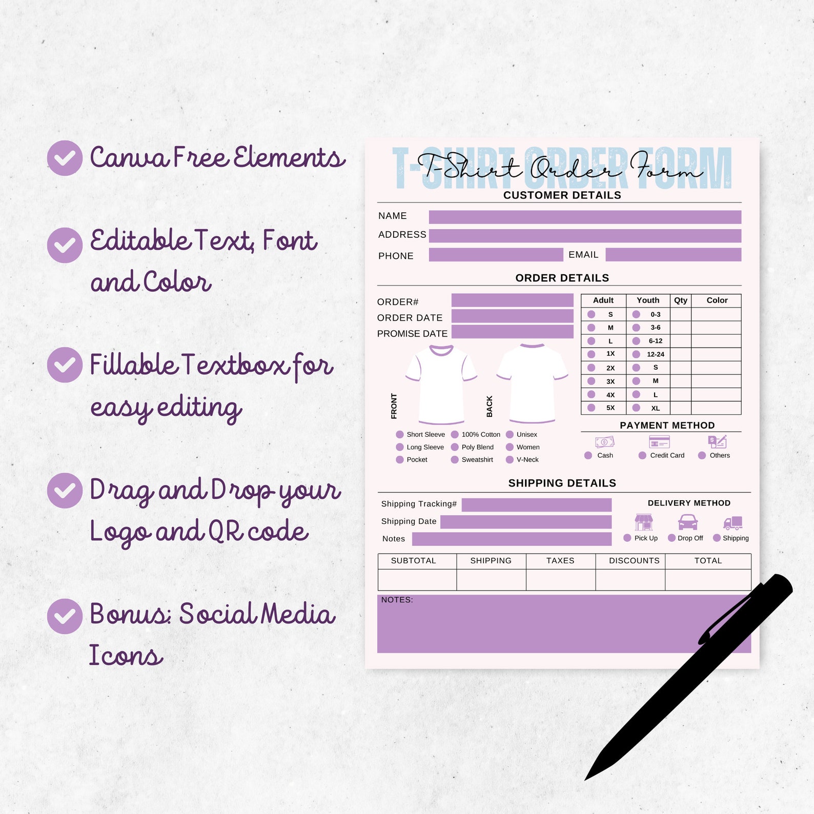 Tshirt Order Form Template Printable Small Business Forms Canva ...