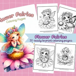 Flower Fairy Coloring Pages Printable Kawaii Fairy Coloring Sheets Floral Spring Activity for Kids Enchanted Fantasy Coloring Book Adult