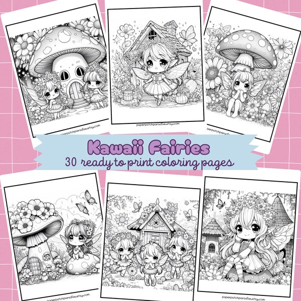 Fairy Houses Kleurplaten Afdrukbare Kawaii Fairy Kleurplaten Instant Download Fantasie Kleuractiviteit voor kinderen Betoverde Boek Volwassene