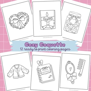 居心地の良いコケットのぬり絵ページ 印刷可能 かわいいガーリーなぬり絵シート 大胆で簡単なソフトな女の子のぬり絵アクティビティ キッズ プレッピー ティーン 大人のぬり絵