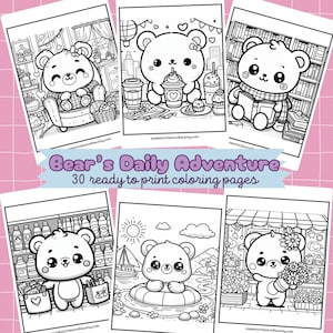 Kawaii Bear Coloring Pages Printable Cute Bear Coloring Sheets Animals Coloring Activity Kids Teddy Bear Coloring Book Cozy Coloring Adult