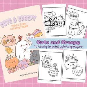 Bold and Easy Cute and Creepy Coloring Pages Printable Retro Halloween Coloring Sheets Kids Kawaii Spooky Activity Pastel Goth Coloring Book