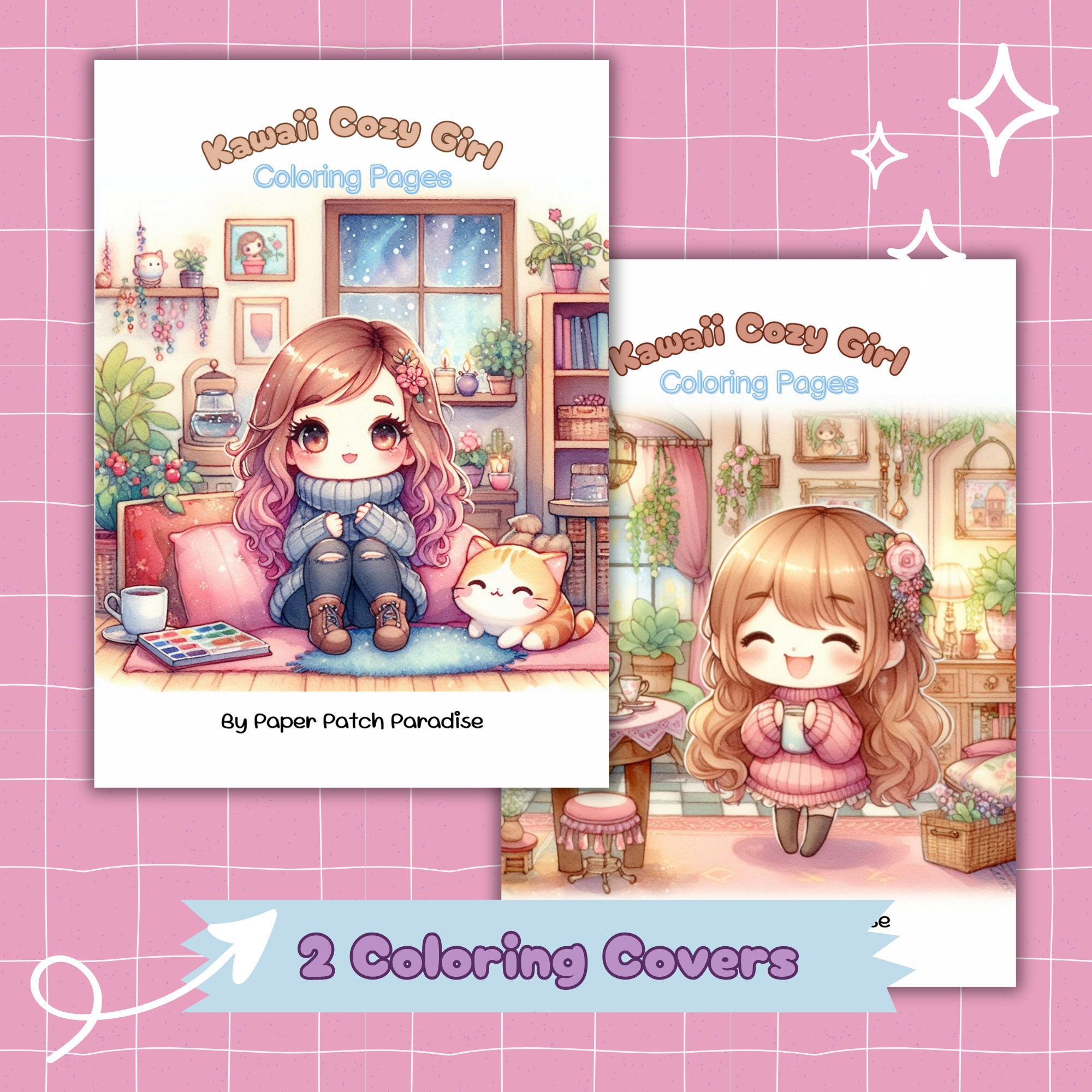 Kawaii Girl Coloring Pages Printable Cute Cozy Scenes Coloring Sheets ...