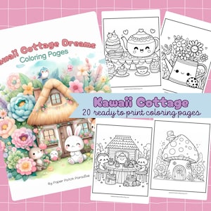 Cottagecore Coloring Pages Printable Kawaii Cottage Coloring Sheet Cute Fantasy Animals Coloring Activity Kids Adult Cozy Coloring Book