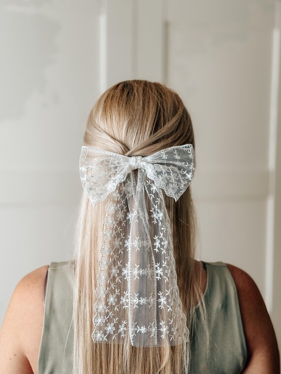 Elegant White Lace Hair Accessory White Lace Hair Bow With Pearls – Elegant Coquette Barrette  main image 4