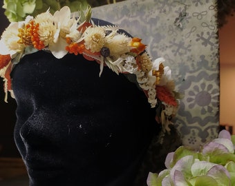 Couronne de tête en fleurs séchées Terracotta, beige et blanche - Mariage - Bohème - Témoin de mariage - Bijou cheveux - Coiffure mariage