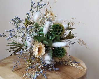 Bouquet of green and white dried flowers handmade in France - Natural decoration - Boho - Rustic - Plant - Floral arrangement