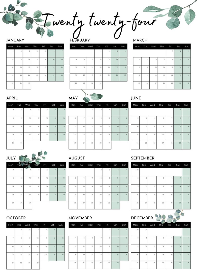 2024 Printable Whole-year Wall Calendar - Etsy Australia