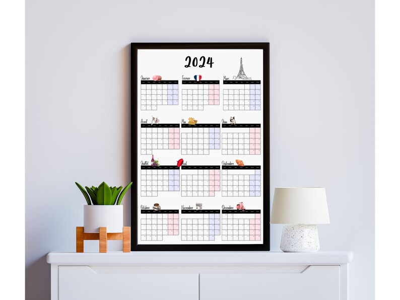 2024 Printable Whole Year Wall Calendar With French Theme - Etsy