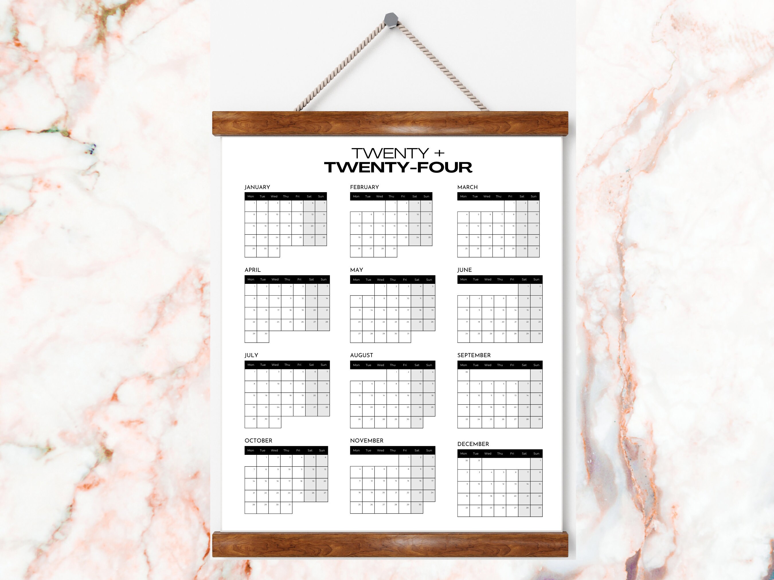 2024 Printable Whole Year Wall Calendar - Etsy