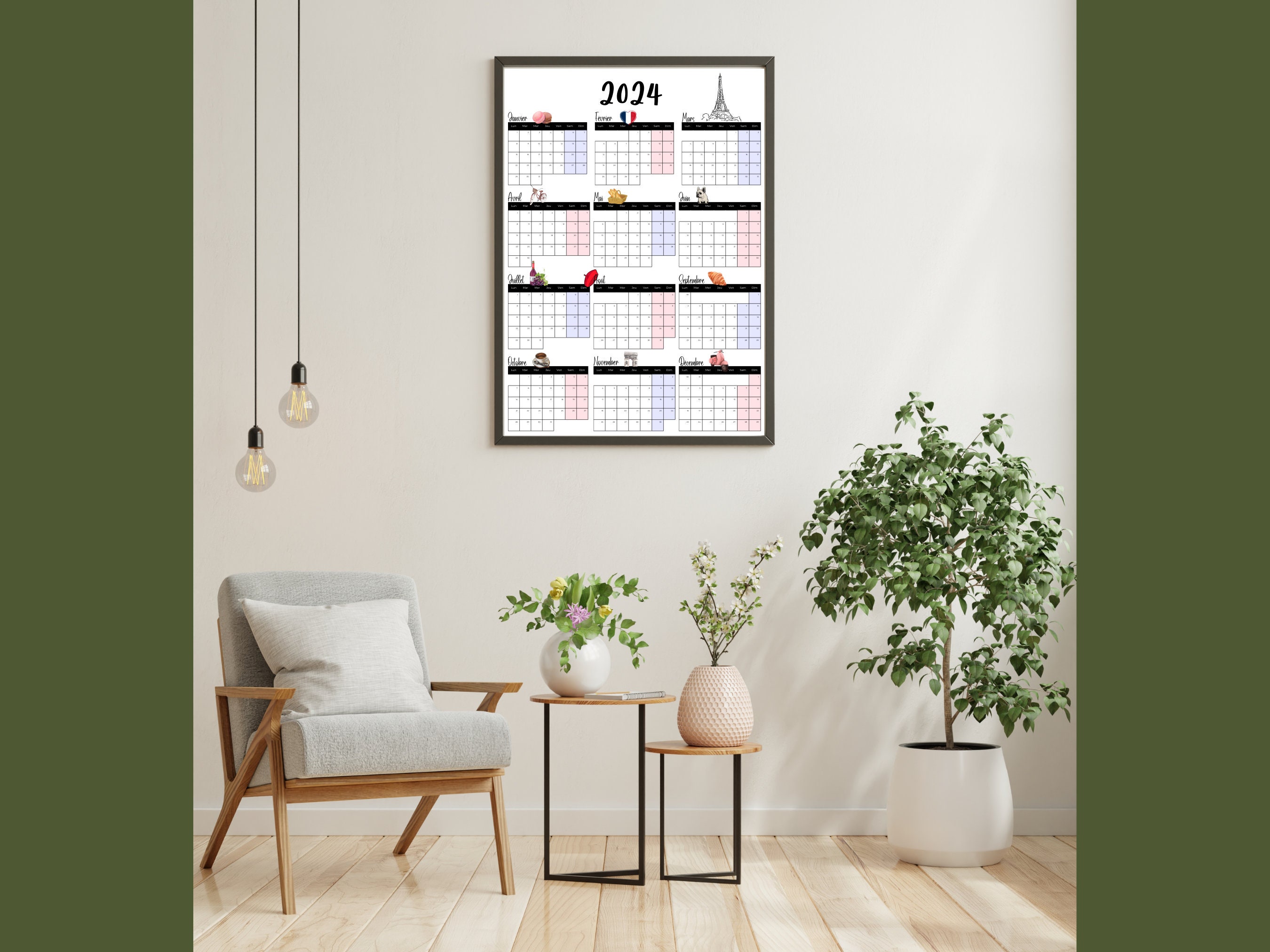 2024 Printable Whole Year Wall Calendar With French Theme - Etsy