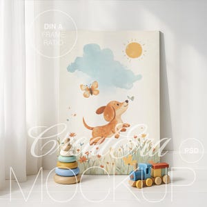 Kids Room Canvas Mockup, A3, A2 Nursery Poster Mockup, Frameless PSD Photoshop Mockup, Baby Wall Art Mockup, Children Poster Template