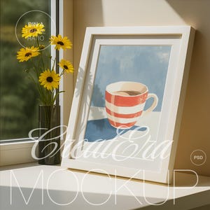 Vertical Wooden Frame Poster Mockup, Realistic Bedroom Interior Framed Mockup for Photoshop, PSD File, Modern Artwork Mockup