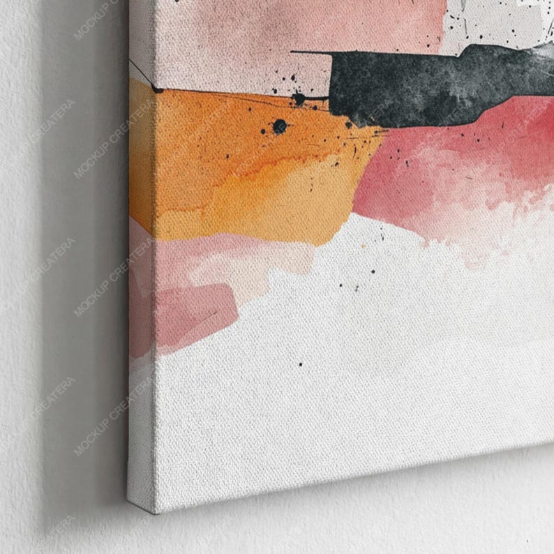 Wrapped Edge Textured Canvas Wall Art Mockup: Close up Poster Painting ...