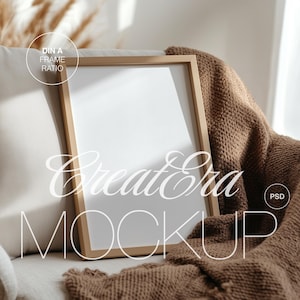 Vertical PSD Frame Mockup, DIN A Wooden Frame Artwork Mockup, A3, A4 Minimalist Poster Mockup for Photoshop, Modern Trendy Poster Mockup