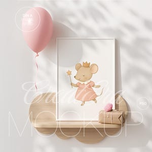 Maqueta de póster con marco para habitación infantil, maqueta de póster de madera realista para habitación infantil (A4/A3), maqueta de obra de arte con marco vertical blanco, archivo PSD