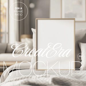 Vertical Wooden Frame Poster Mockup, DIN A Realistic Interior Framed Mockup for Photoshop PSD File, Modern Artwork Mockup, Wall Art Mockup
