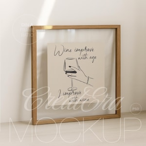 Square Wooden Glass Frame Poster Mockup, Realistic Framed Mockup for Photoshop, PSD File, Modern Artwork Mockup