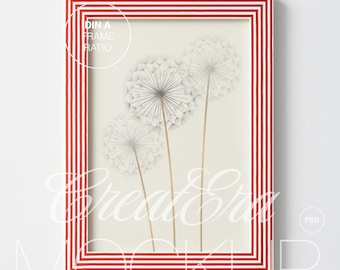 Red Striped Frame Mockup: Valentine's Day, Vertical Poster, A3/A4 Artwork (PSD)