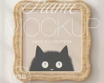 Square Wicker Frame Mockup: Wall Art PSD Template, Nursery Poster