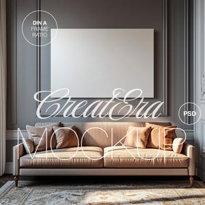 Landscape Canvas Mockup, PSD File, Realistic Interior Mockup for Large Horizontal Artwork, Living Room Poster Mockup for Photoshop, DIN A
