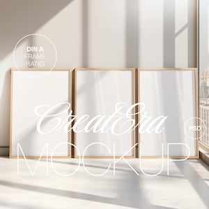 Vertical Frame Mockup: DIN A Poster, Three Wooden Frames (PSD File)