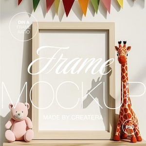 Maqueta de marco de madera vertical para habitación infantil, maqueta de póster minimalista con tapete A4/A3, maqueta de obra de arte enmarcada para guardería, plantilla de arte mural PSD