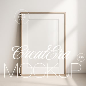Vertical Wooden Frame Poster Mockup, DIN A Minimalist Modern Artwork Mockup for Photoshop, A3, A4, Realistic Interior Mat Frame Mockup, PSD