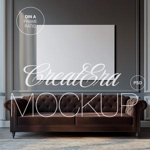 Landscape Canvas Mockup, PSD File, Realistic Interior Mockup for Large Horizontal Artwork, Living Room Poster Mockup for Photoshop, DIN A,