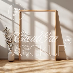 Vertical Frame Mockup, DIN A Wooden Frame Artwork Mockup, A3, A4 Minimalist Poster Mockup for Photoshop, PSD  Modern Trendy Poster Mockup
