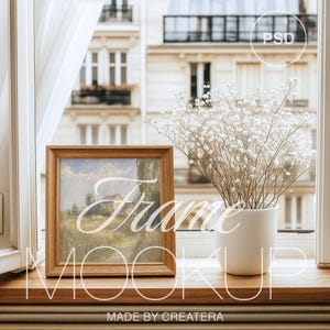 Square Frame Artwork Mockup:  Wood, Poster & Painting; Table Sign Mockup (PSD File)