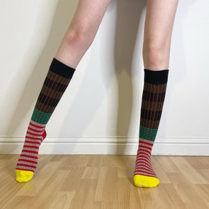 Shipped from England - Brown Knee Highs Socks with Yellow Toe Detail-Patterned Socks South Korean Street Style-Seoul Style-Seoul Streetwear