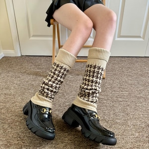 Shipped From England - Knitted Leg Warmers with Wolf’s Tooth Pattern-Leg Warmers for Winter-Kawaii Light Brown Legwarmer-Flying Hedgehog
