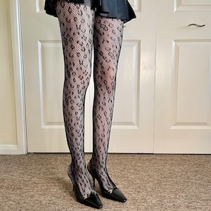 Shipped From England - Black fishnets with Cheeta pattern - Soft and Stretchy  - Women Patterned Tights - Kawaii Tights- Flying Hedgehog UK